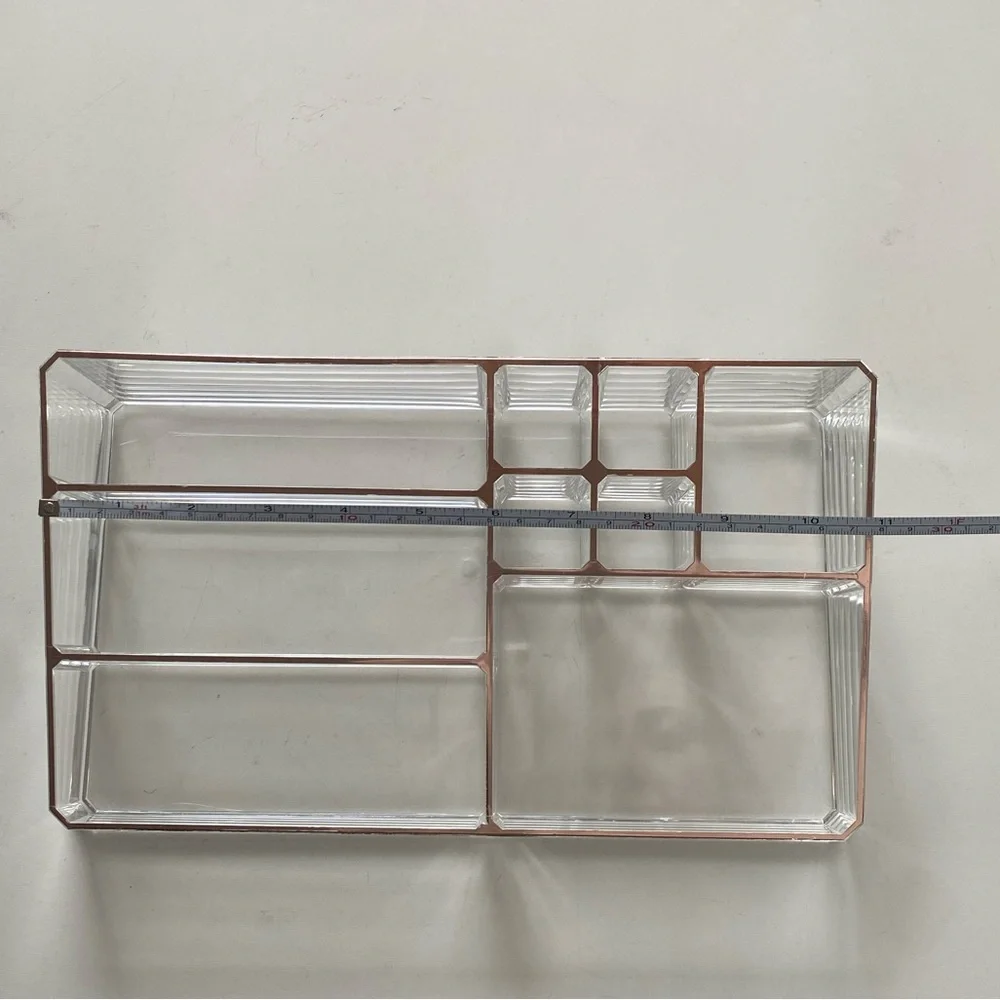 Large Clear Acrylic Makeup or Desk Organizer with Rose Gold Accents 11